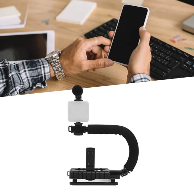 Phone Camera Stabilizer, Hot Shoe Mount ABS Metal U Shaped Camera Stabilizer Handle with Remote for DSLR