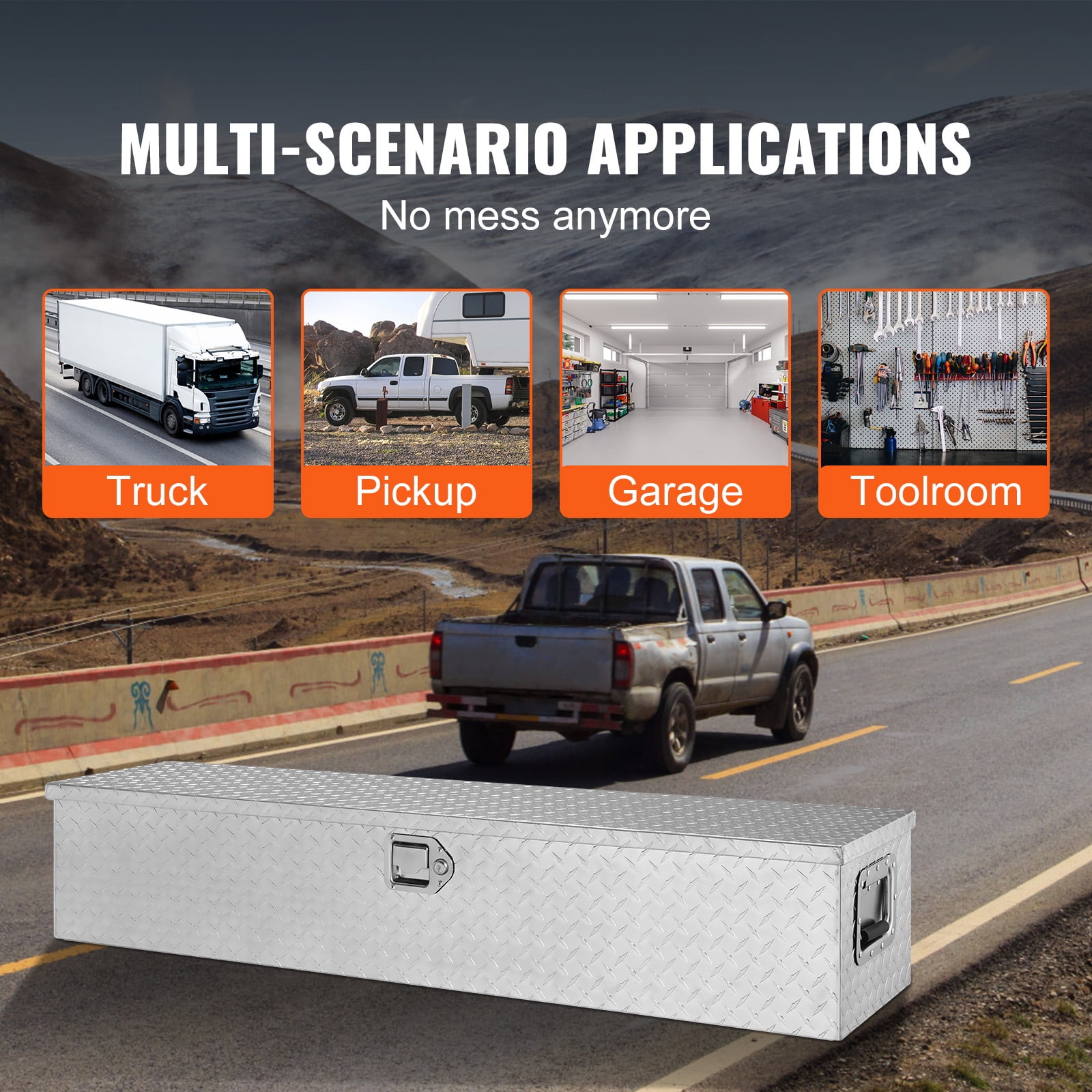 VEVOR Truck Tool Box 48"x15"x15" Aluminum Alloy Waterproof Bar Tread Tool Box Tool Storage Organizer for Pick Up Truck Bed