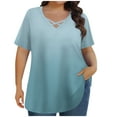 thumbnail image 2 of Gamivast Women's Plus Size Tops Short Sleeve V Neck Gradient Print Blouse Loose Criss Crossed Front Going out Shirts Summer Beach Outfits, 2 of 6