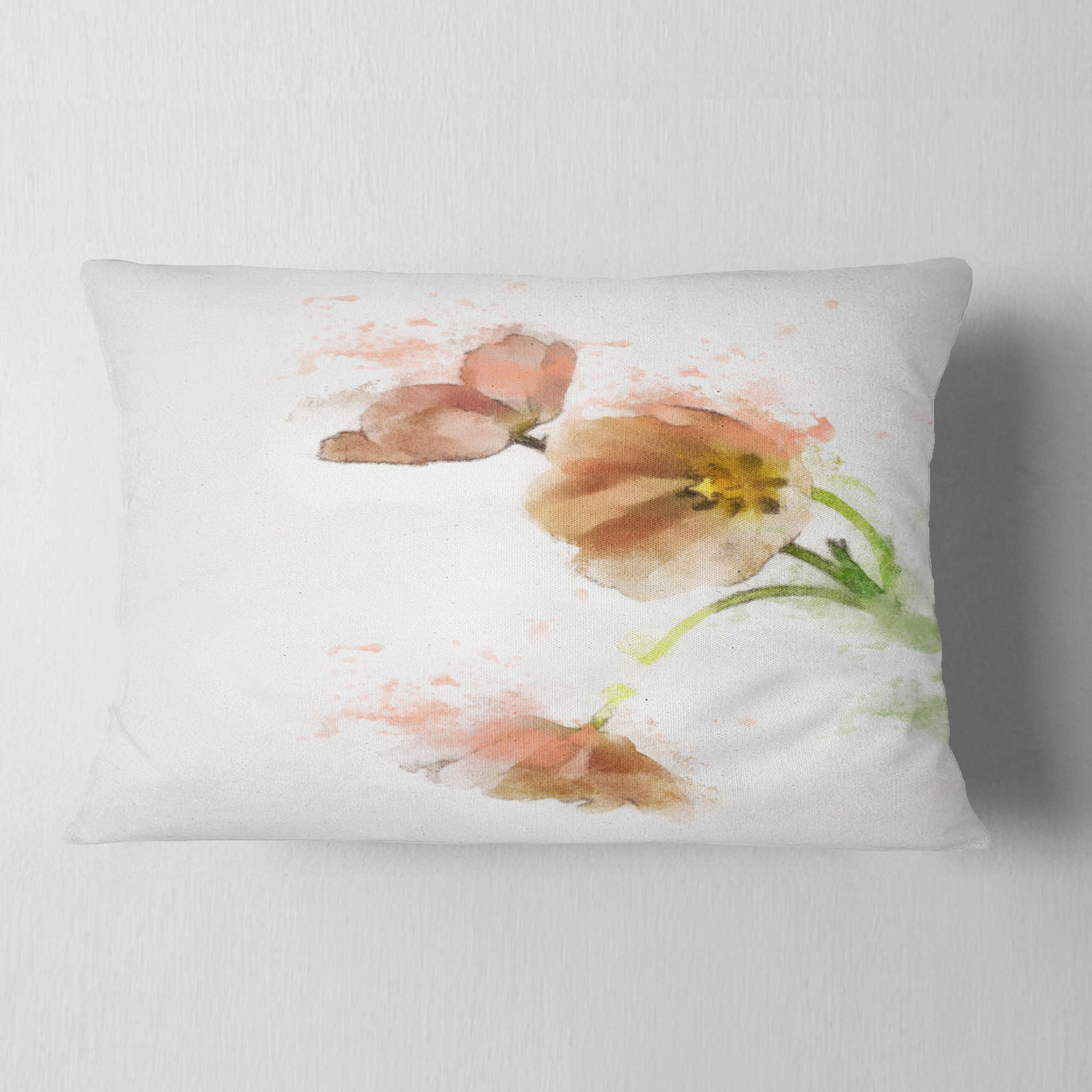 Designart Cute Tulips Illustration Watercolor - Floral Throw Pillow - 12x20