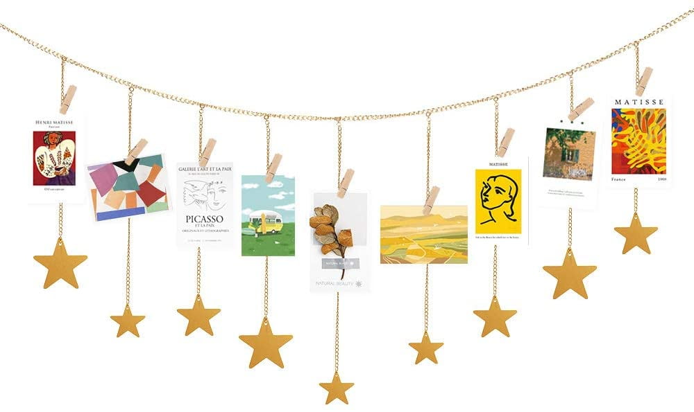 Hanging Photo Display Wood Stars Garland with Chains Decoration Picture
