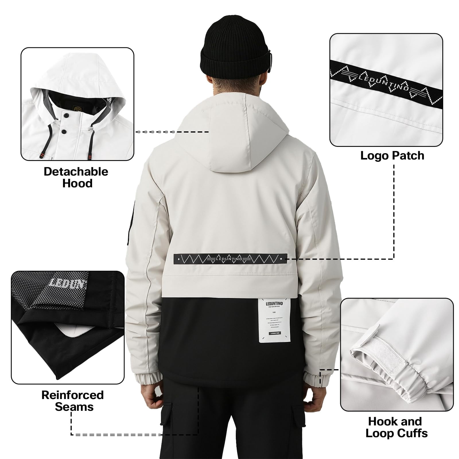 LEDUNTINO Men's Winter Jacket With Hood Water-Resistant Casual Coat Composite Fleece-Lined Outdoor Apparel For Cold Weather