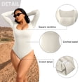 thumbnail image 5 of OQQ Women's 2 Piece Bodysuits Ribbed One Piece Square Neck Long Sleeve Bodysuits, 5 of 7