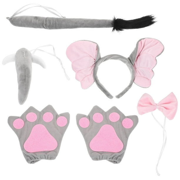 KAKOWELY 1 juego de diadema con orejas de elefante, disfraz de animal, cosplay, pajarita, cola, guantes de nariz