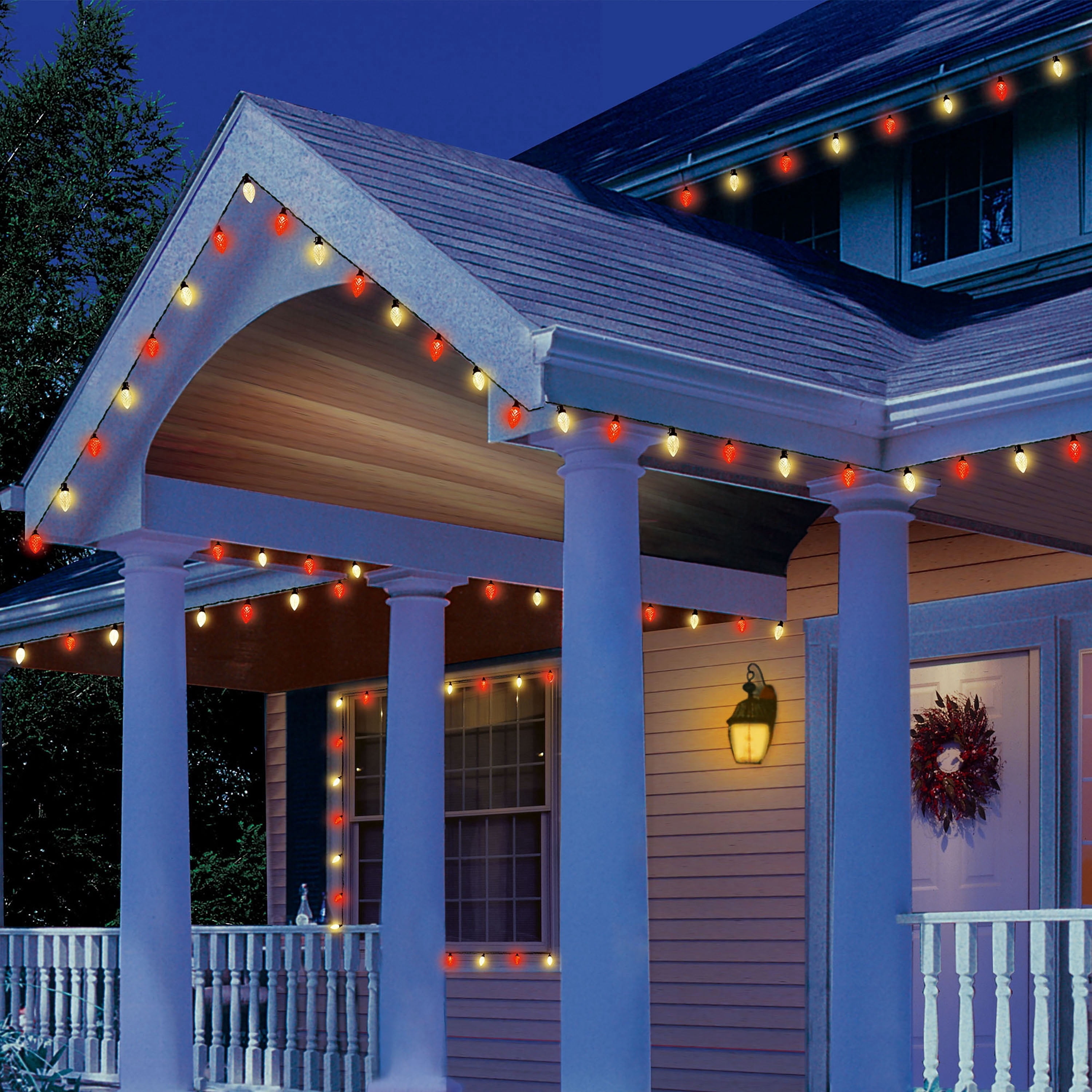 Indoor/Outdoor 100-Count LED Diamond-Cut C9 Christmas String Lights, Red and Warm White, Green Wire, 58.5', by Holiday Time