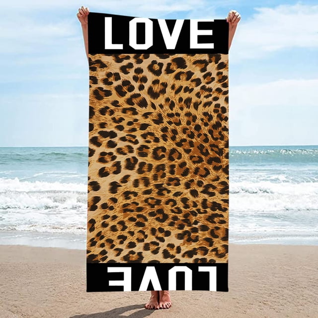 Bath Towel Microfiber Leopard Pattern Sand Proof Beach Blanket for Travel and Home Use Large 75 x 150 cm Absorbent Bath