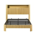 thumbnail image 2 of Miniyam Full XL Size Bed with Textured Wave-Panel Headboard and Charging Station, Woodgrain Storage Shelf with USB and Outlets for Adult, Natural, 2 of 7