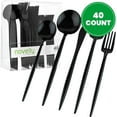 thumbnail image 3 of PLASTICPRO 40pc Disposable Black Plastic Silverware Set with Spoons, Knives, Forks, and Teaspoons, Service for 8, 3 of 6