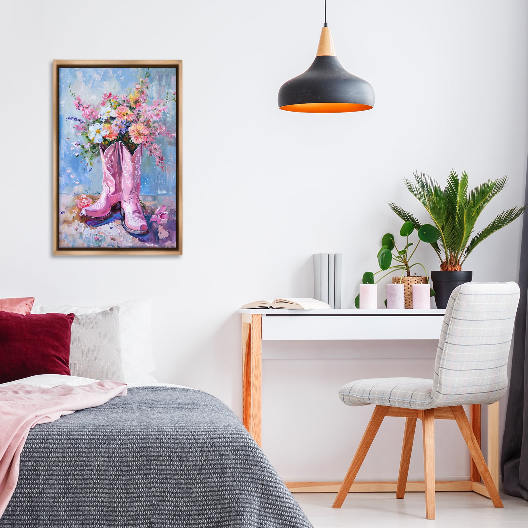 Stupell Industries Floral Cowgirl Boots Plants & Flowers Painting Brown Floater Framed Canvas Art Print Wall Art, 21 x 31