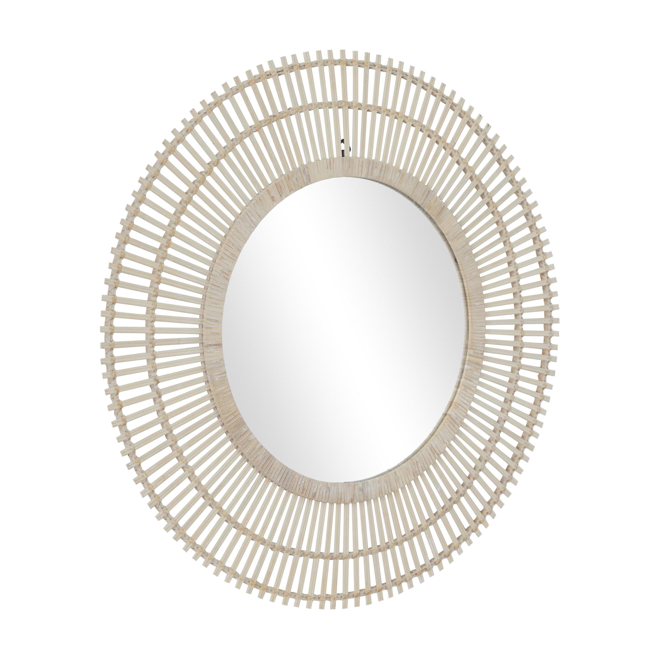 DecMode 36" x 36" Cream Handmade Stick Starburst Wall Mirror with Wrapped Rattan
