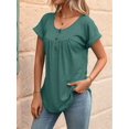 thumbnail image 6 of Women's Tops Dressy Casual Blouses Short Sleeve Shirts Clothing Summer Outfits Button Pleated Front Dark Green L, 6 of 10