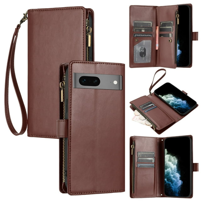 Compatible with Google Pixel 7 Wallet Case Premium Zipper Large Space Flip PU Leather Cover