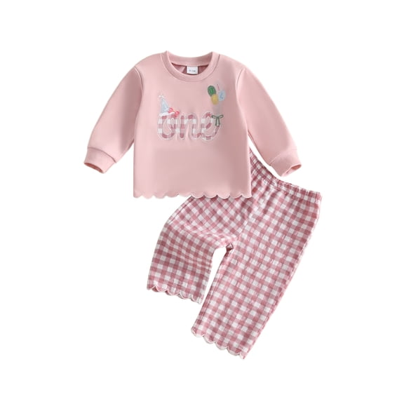RUINIXCW Baby Girl First Birthday Outfit 1st Birthday One Years Old Clothes Spring Fall Winter Letter Embroidery Scallopped Sweatshirt Top Pants Set