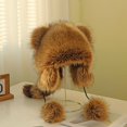 thumbnail image 3 of Aellinatey Ladies Mongolian Hat Russian Style Plush Hat with Raccoon Tail Keep Warm Hat, 3 of 18