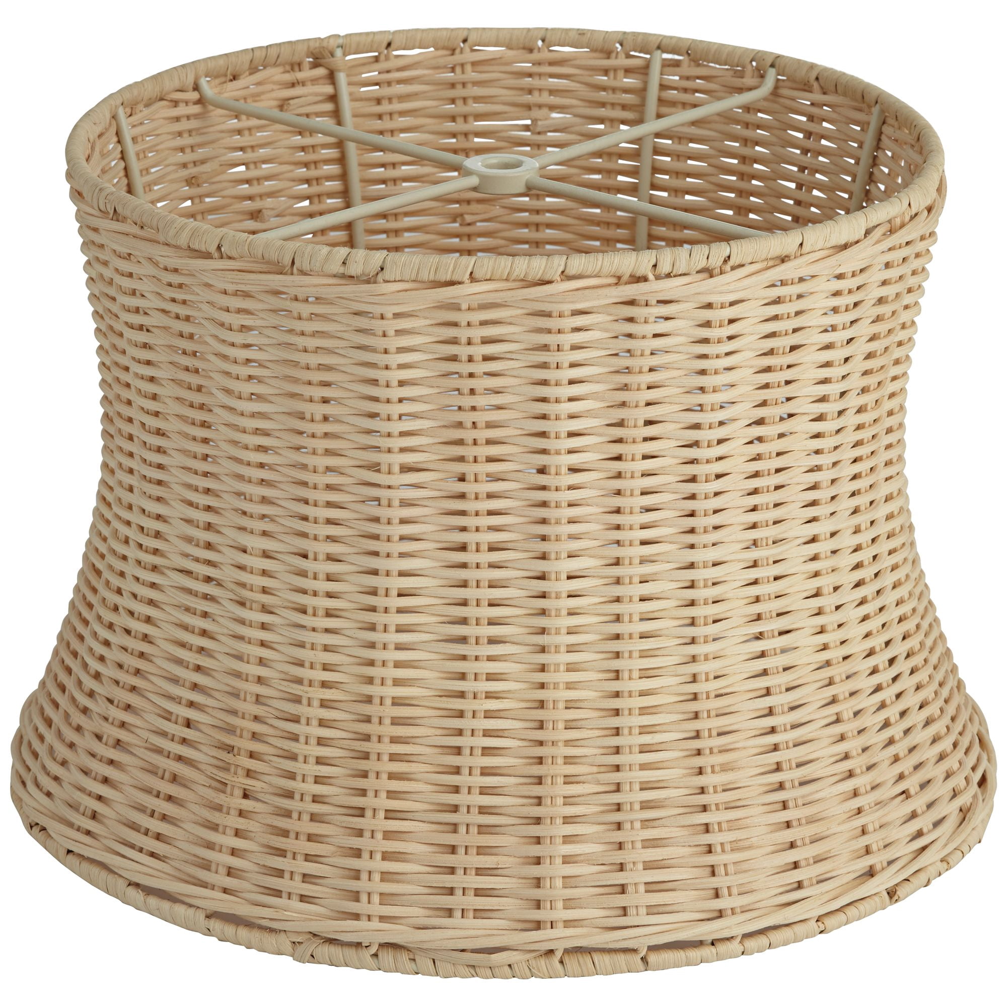 Springcrest 10" Top x 11 1/2" Bottom x 8" High x Lamp Shade Replacement Small Corset Drum Coastal Unbleached Rattan Harp Finial