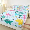thumbnail image 5 of jejeloiu Cute Dinosaur Queen Sheet Sets,Zoo Animal Flat Sheet,Blue Pink Green Queen Fitted Sheet For Boys,Ultra Soft Room Decoration,4 Pieces, 5 of 7
