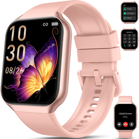 2026 New Smart Watch, QCOQ 1.96" TFT-LCD Smartwatch for Men Women IP68 Waterproof, 110+Sport Modes, Fitness Activity Tracker, Heart Rate Monitor Sleep Step Counter for Android iPhone, Bright Pink