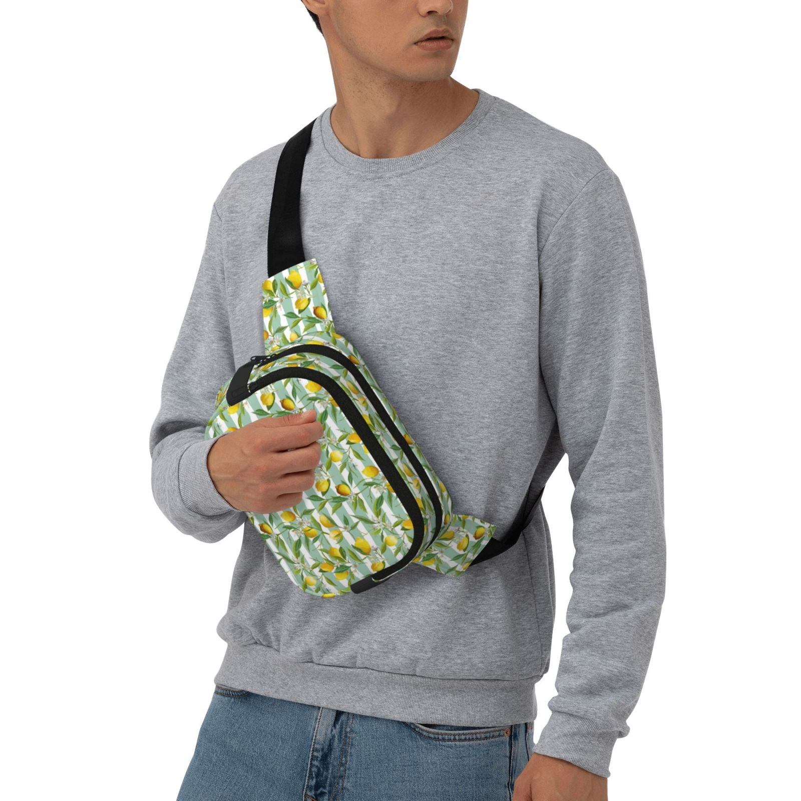 Fuzoiu Lemon Print Unisex Square Double Layer Waist Bag,Crossbody Fanny Pack Travel Workout Accessory