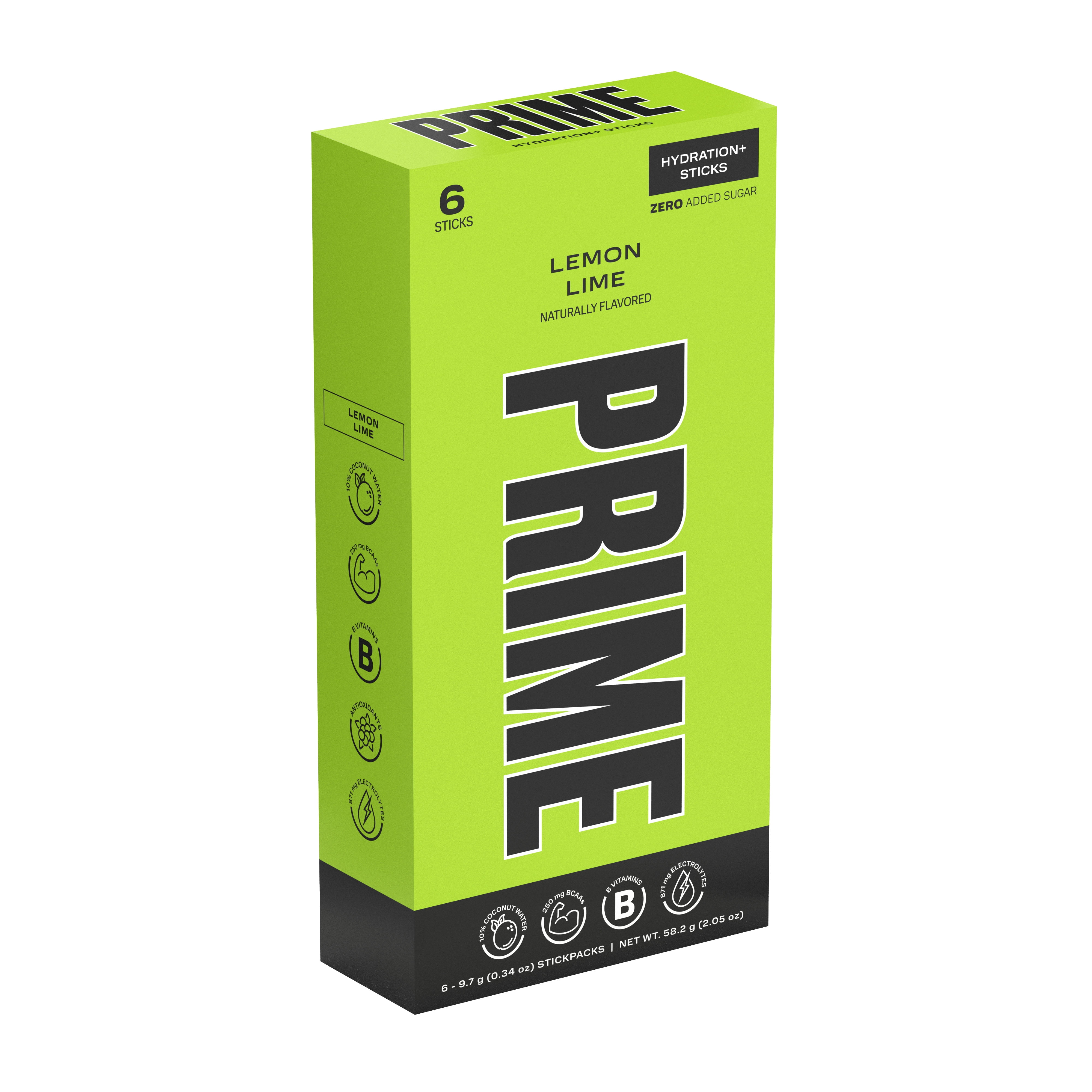 (2 pack) Prime Hydration Sticks, Lemon Lime, 6 Count, Electrolytes, Zero Sugar