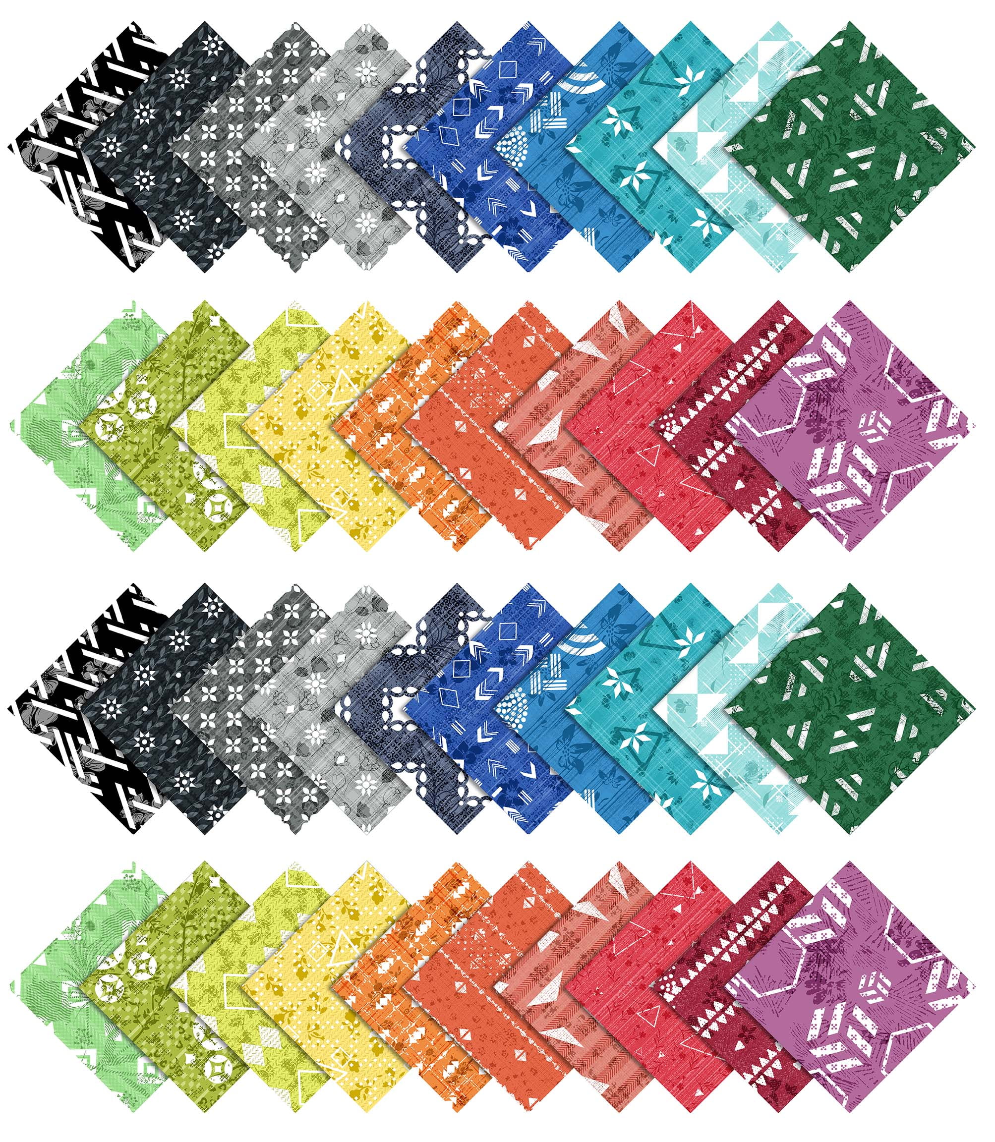 Soimoi 40Pcs Geometric & Texture Print Precut Fabrics Strips Roll Up 1.5x42inches Cotton Jelly Rolls For Quilting - Multicolor