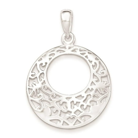 925 Sterling Silver Polished Fancy Round Cut-out Charm Pendant