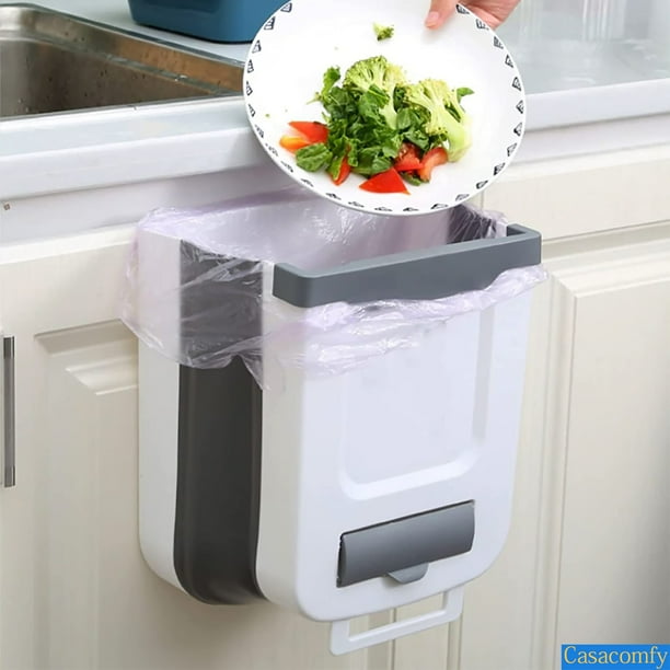 Foldable under Sink Trash Can, White Small Bathroom Trash