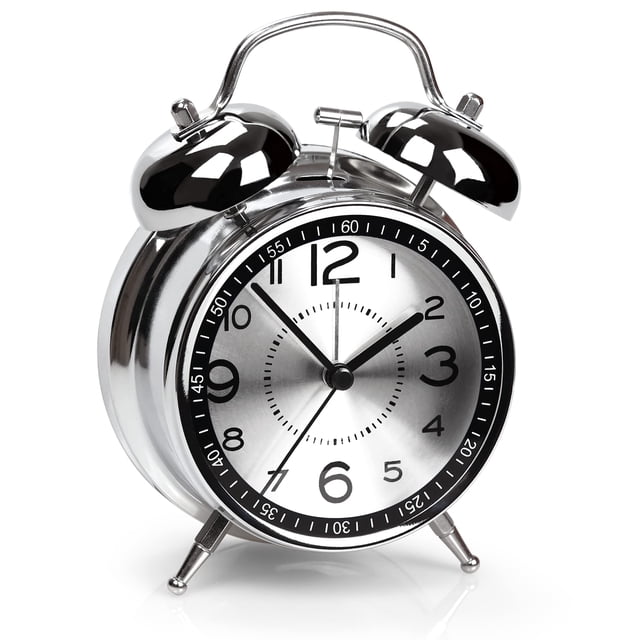 Despertador superfuerte para adultos que duermen profundamente, campana doble retro de 4 pulgadas, silencioso, sin tictac, de cuarzo, con luz de fondo, esfera de metal (gris)