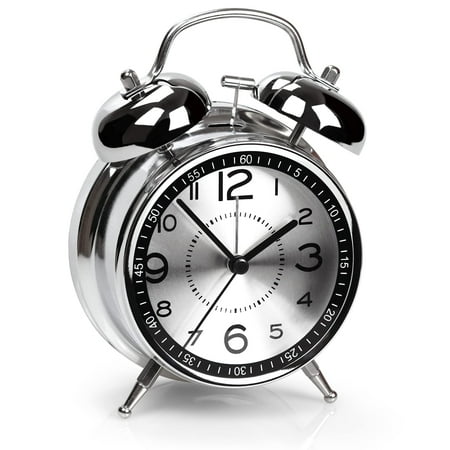Super Loud Alarm Clock for Heavy Sleepers Adults,Twin Bell Retro 4 Inch Silent Non-Ticking Quartz with Backlight, Metal dial(Gray)