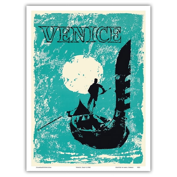 Venice Italy - Venetian Gondola - Vintage Travel Poster c.1960 - Master Art Print (Unframed) 9in x 12in