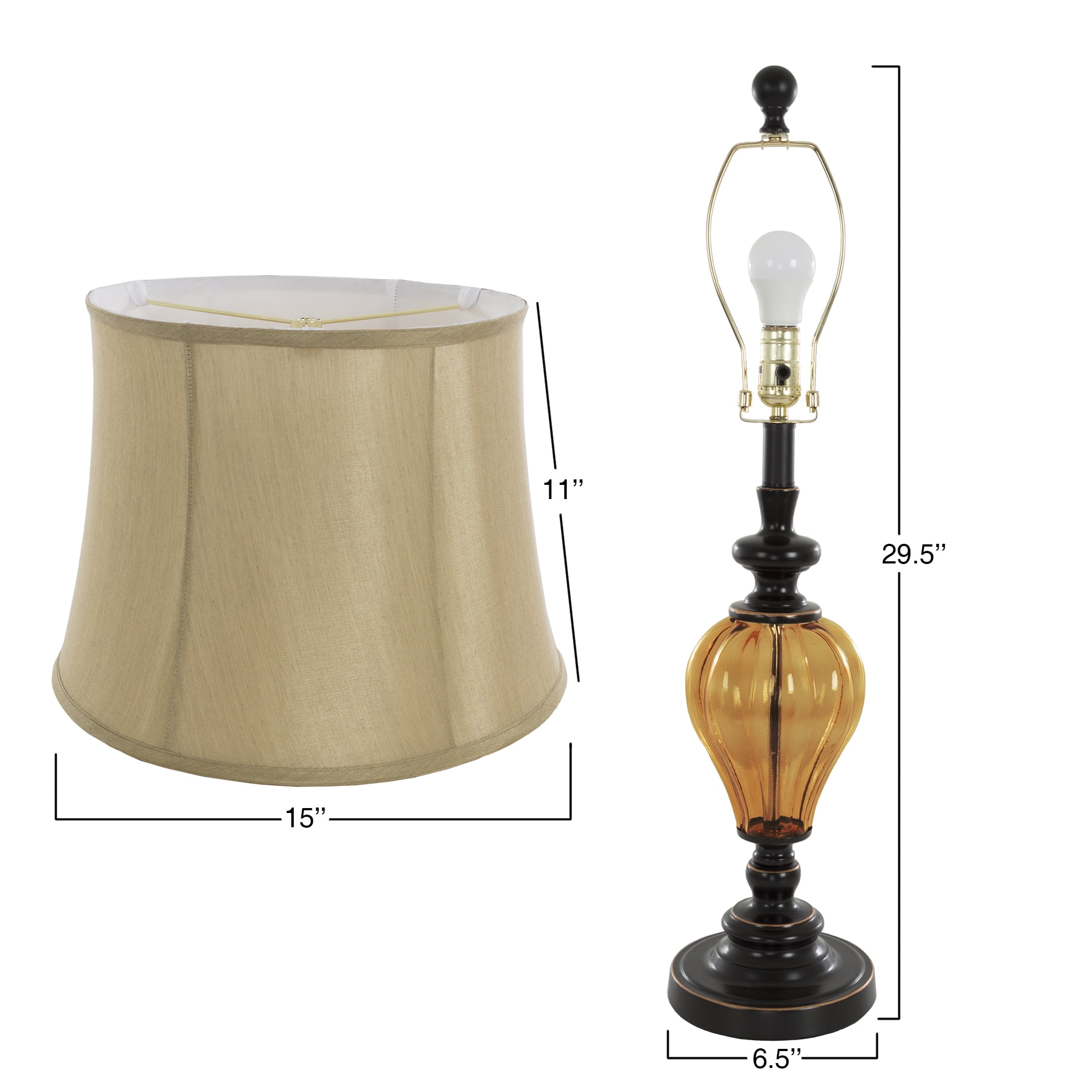 Table Lamps Set of 2, Amber Glass (2 LED Bulbs included) by Lavish Home