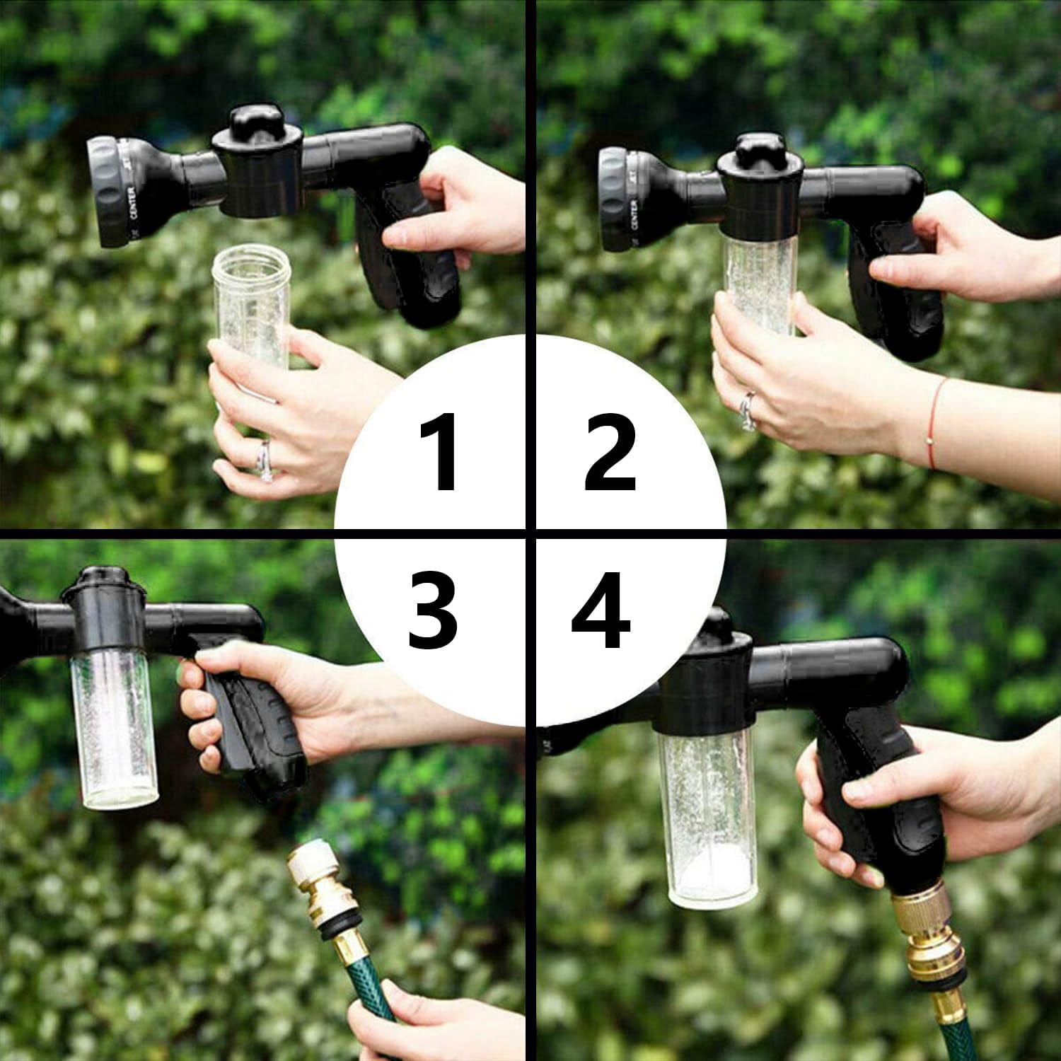 Power Garden Hose Nozzle, Adjustable Hose Sprayer Nozzle,High Pressure 8 Watering Pattern with 3.5Oz Soap Sprayer,Foam Nozzle Sprayer for Car Washing Pet Shower,Hose Attachment,BLACK