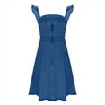 thumbnail image 4 of cfhntfmh Denim Dresses for Women Ruffle Cap Sleeve Square Neck Stretchy Mini Dress Summer Trendy Babydoll Jean Dress, 4 of 7