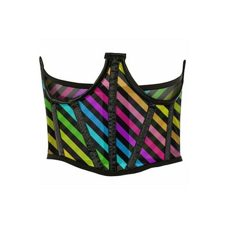 

Lavish Rainbow Stripes Print Mesh Open Cup Waist Cincher