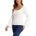 thumbnail image 4 of INSPIRE CHIC Women's Knit Long Bell Sleeve Blouse Dressy Casual Shirts Square Neck Top S White, 4 of 5