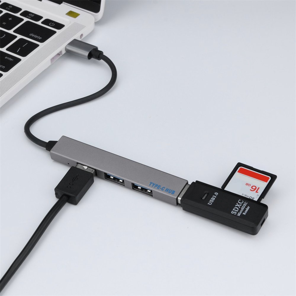 Useful TypeC To 4 USB HUB Expander UltraThin Mini Portable 4Port USB