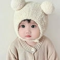 thumbnail image 4 of Cute Winter Warm Kids Girl Boys Baby Hats Fleece Wool Hemming Caps with Ball Wool Ear Protection Hats Soft Newborn Bonnet (Khaki), 4 of 7