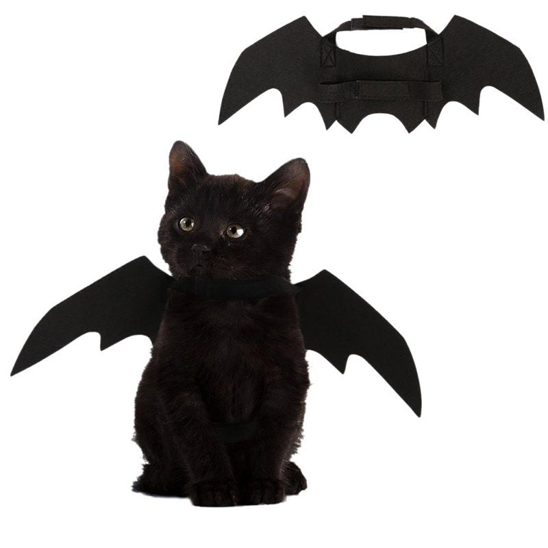 Bat Wings with Pumpkin Bells Malier Halloween Cat Costume for Cats Dogs Pet Bat Wings Cat Dog Bat Costume Wings