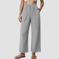 thumbnail image 2 of vigerkar Women's Casual Pants Drawstring Elastic Waist Pants Flowy Wide Leg Beach Trousers with Pockets Light Gray, S, 2 of 9