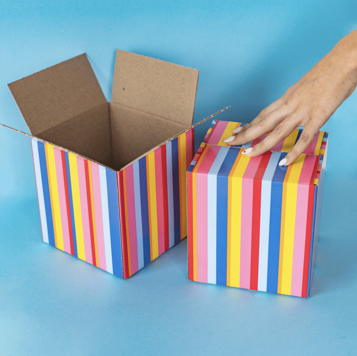 Packed Party Decorative Small Shipping Boxes, 6" x 6" x 6", Stripe Pattern, 30-Count Case