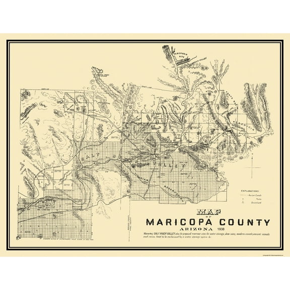 Historic County Map - Maricopa County Arizona - 1889 - Vintage Wall Art