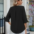 thumbnail image 2 of SWSMCLT Women's V Neck Top Ruffle Blouse Fall Fashion Chiffon Blouse Top Summer Casual 3/4 Sleeve Black Large, 2 of 5