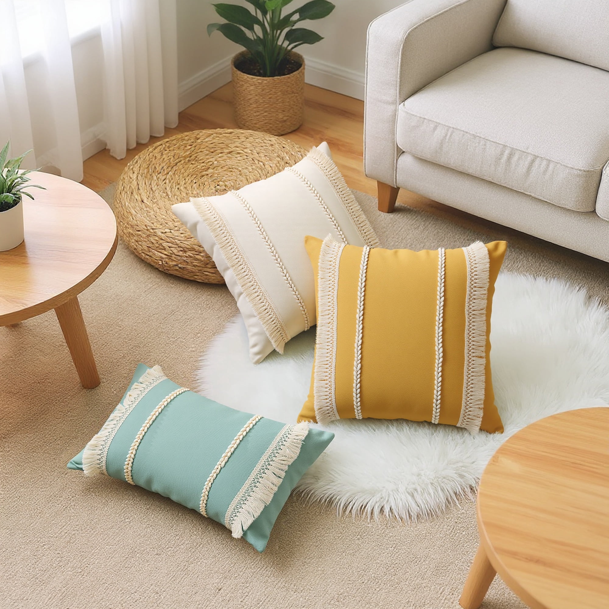 Unique Bargains 4 Pcs Boho Modern Textured Pillow Cover Blue/White 12" x 20"