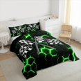 thumbnail image 3 of Manfei Racing Flag Bedding Comforter Set 2pcs for Boys, Neon Green Honeycomb Twin Comforter Sets, Black White Plaid Bedding Set, Luxury Bedroom Decor, 3 of 8
