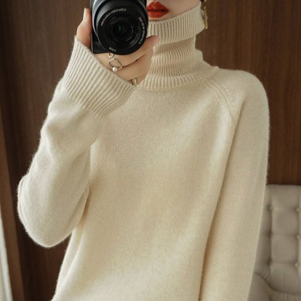 Suéter de solapa alta para mujer de otoño e invierno, camisa de manga larga para mujer, suéter de cuello alto adelgazante ajustado