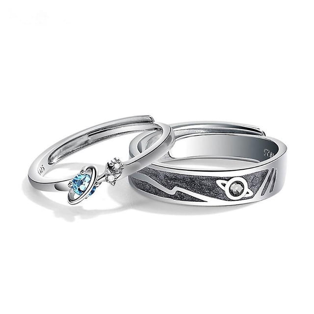 2 anillos de pareja de universo encantador, banda a juego con planeta Saturno y estrellas para unisex
