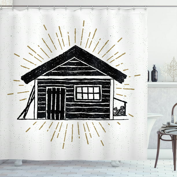 Log Cabin Shower Curtain Grunge Style, Log Cabin Shower Curtain Hooks