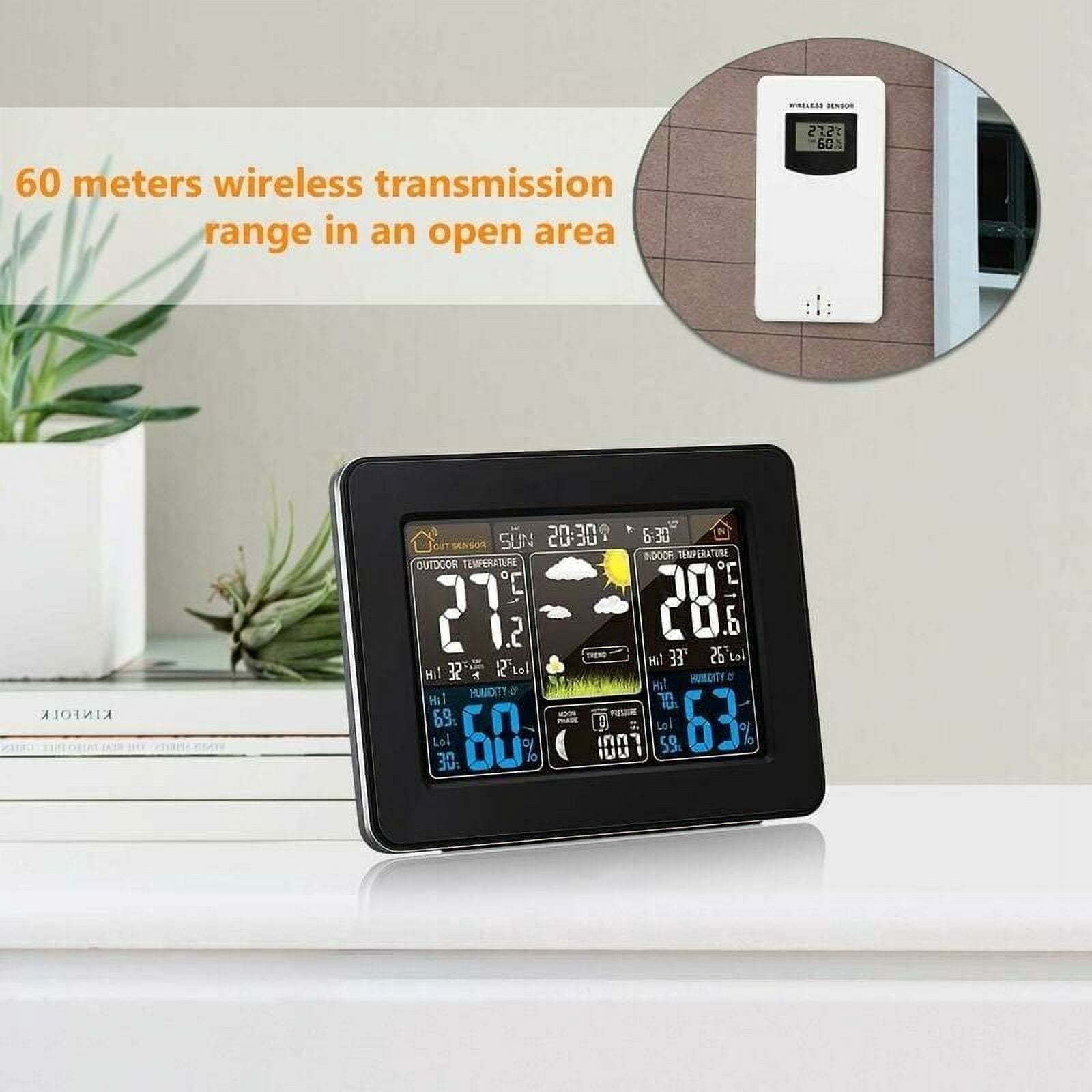 Wireless Weather Station With Alarm And Temperature/Humidity/Barometer/Alarm/Lunar/Weather Clock With Outdoor Sensor Digital Color Display Pt3365