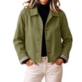 thumbnail image 2 of Women's Twill Button Down Cropped Jackets Fall Lapel Collar Rolled Long Sleeve Trendy Casual Crop Coats XS-XL, 2 of 7