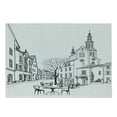 thumbnail image 1 of Cityscape Cutting Board, Street Cafe in Old City Houses Buildings Tree Alleyway Medieval Castle Landscape, Decorative Tempered Glass Cutting and Serving Board, Small Size, Black White, by Ambesonne, 1 of 1