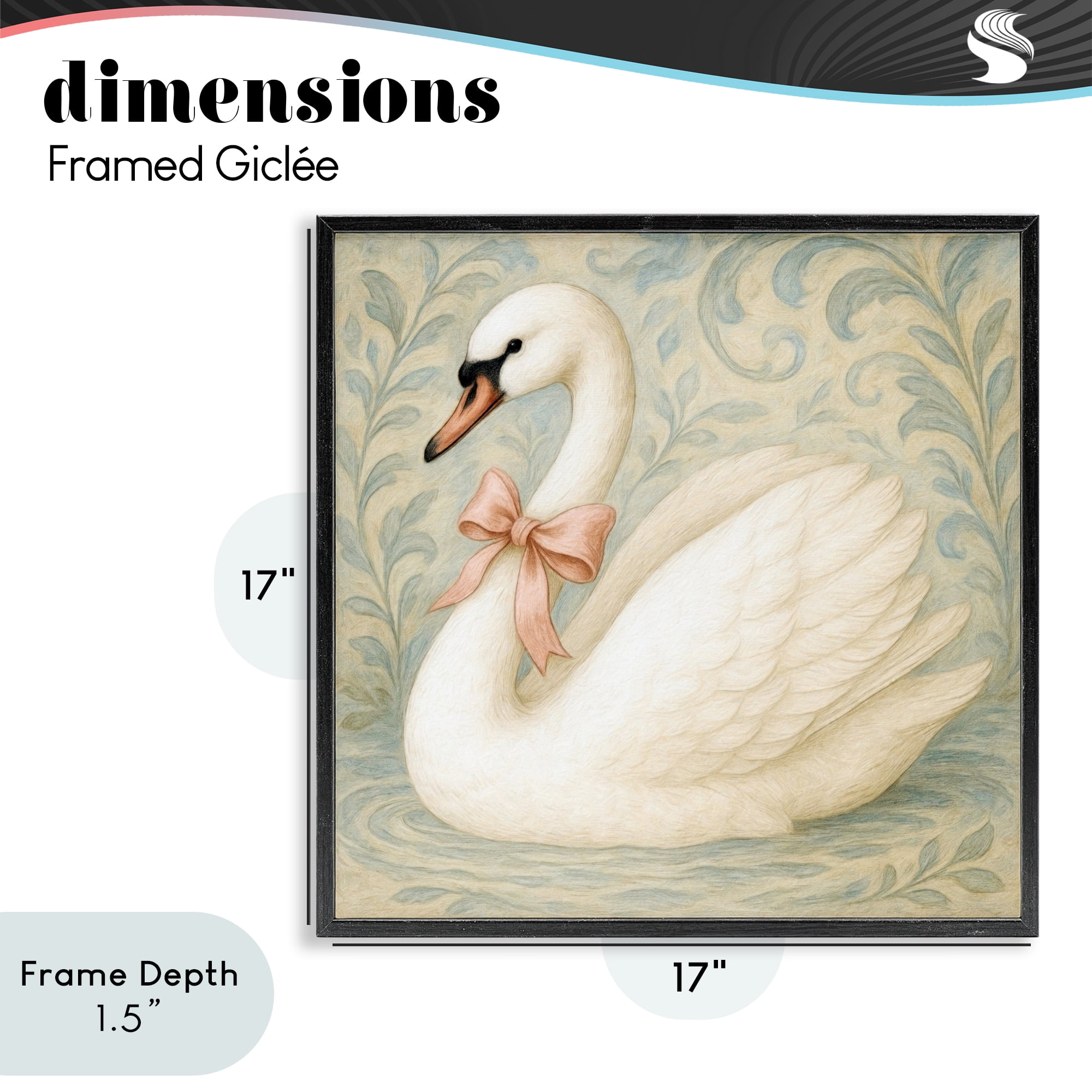 Stupell Industries Vintage Leaves Swan Black Framed Giclee Art, design by Grotto Studios